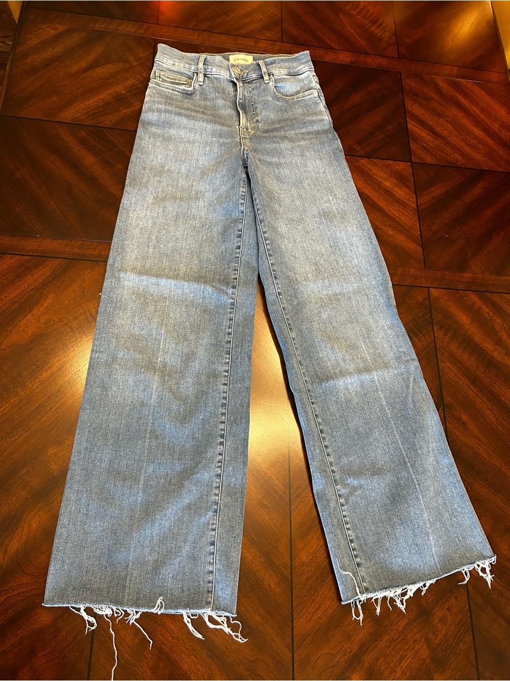 Frame Denim Le Slim Palazzo Light Blue Wide-Leg Jeans with Raw Hem
